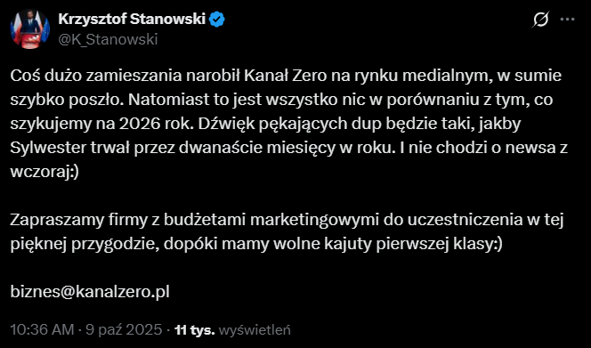 Tak Krzysztof Stanowski zapowiada 2026 ROK na Kanale Zero!